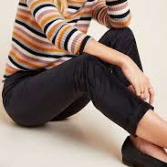 Anthropologie The Essential Slim Black Stretch Cotton Blend Velvet Ankle Pants - Picture 2 of 8